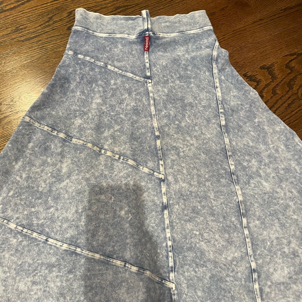 Light wash denim hard tail knee length skirt